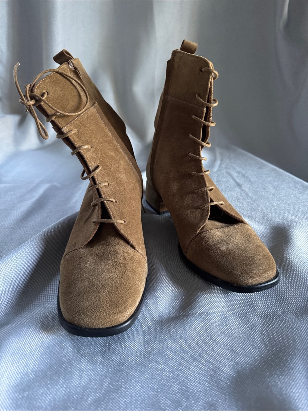 Naguisa Suede Lace-Up Ankle Boots Tan Size 38 – New